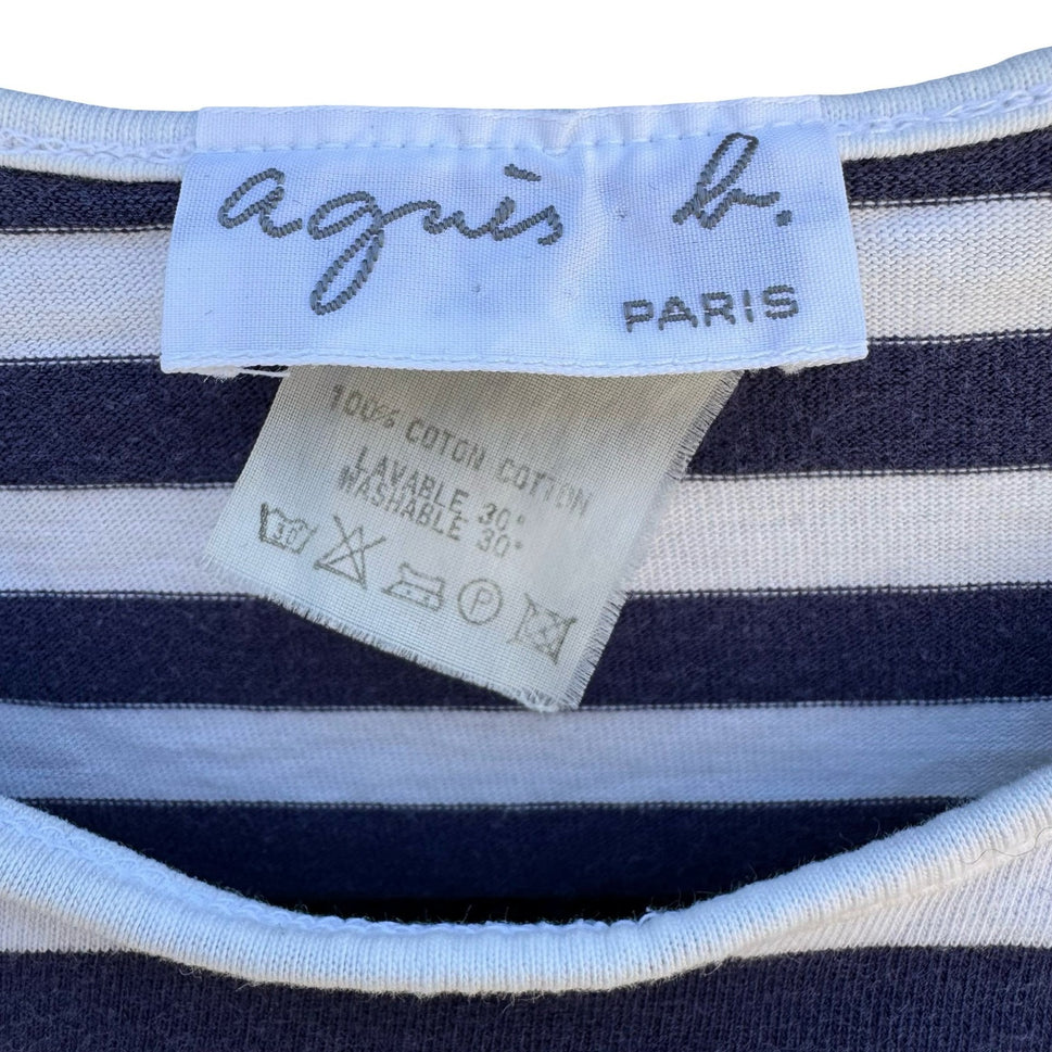 Agnes B Paris Y2K Navy Stripe Cotton Sleeveless Top French Girl Parisian Breton