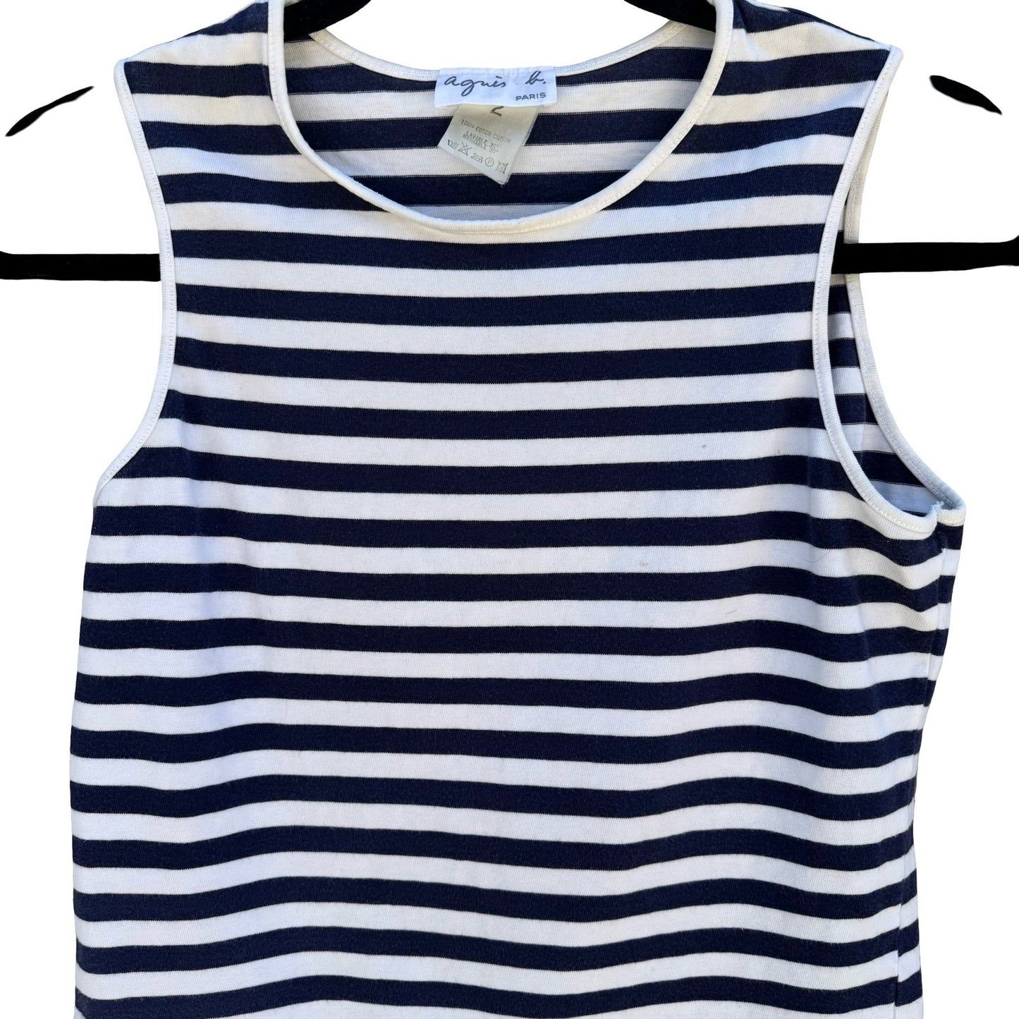Agnes B Paris Y2K Navy Stripe Cotton Sleeveless Top French Girl Parisian Breton