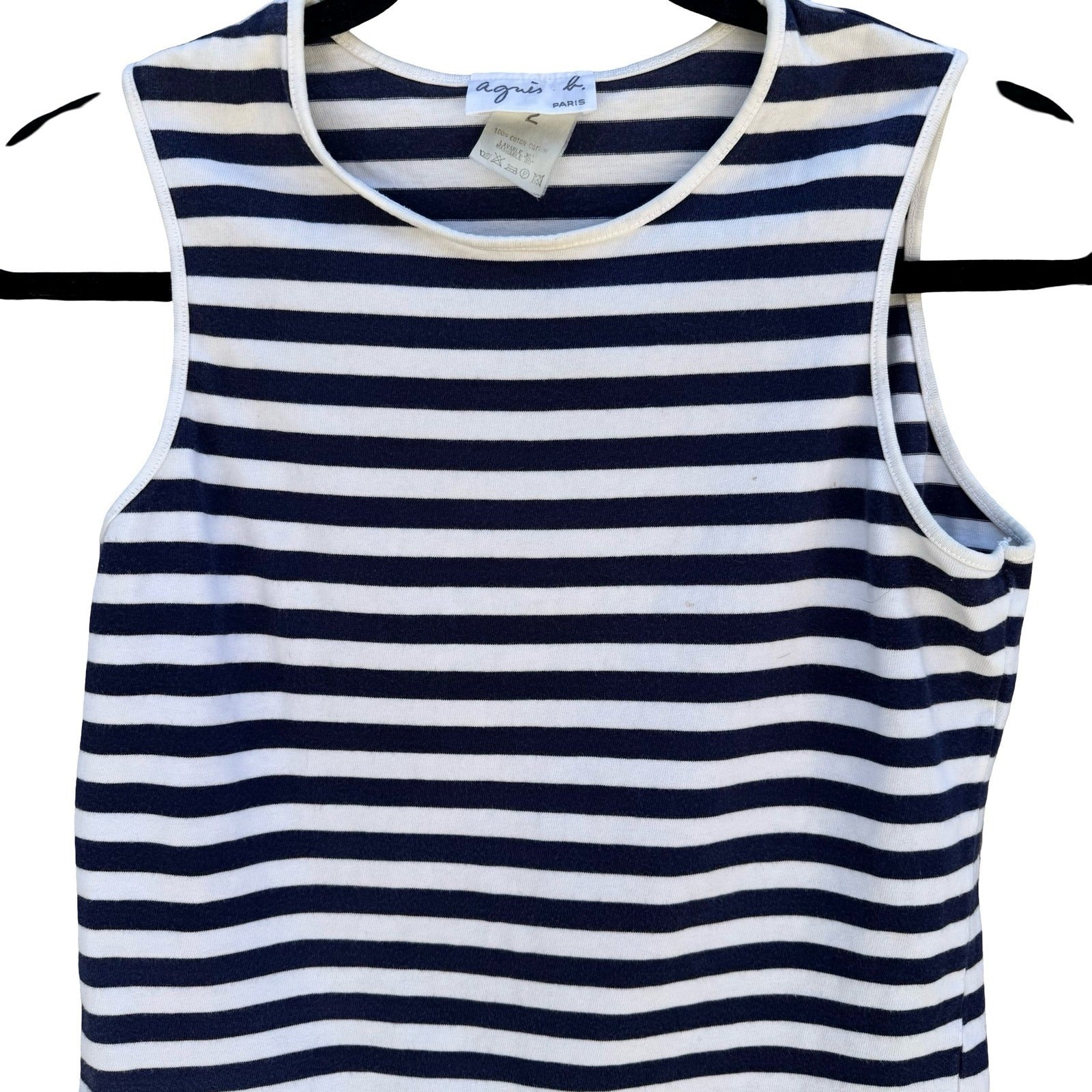 Agnes B Paris Y2K Navy Stripe Cotton Sleeveless Top French Girl Parisian Breton