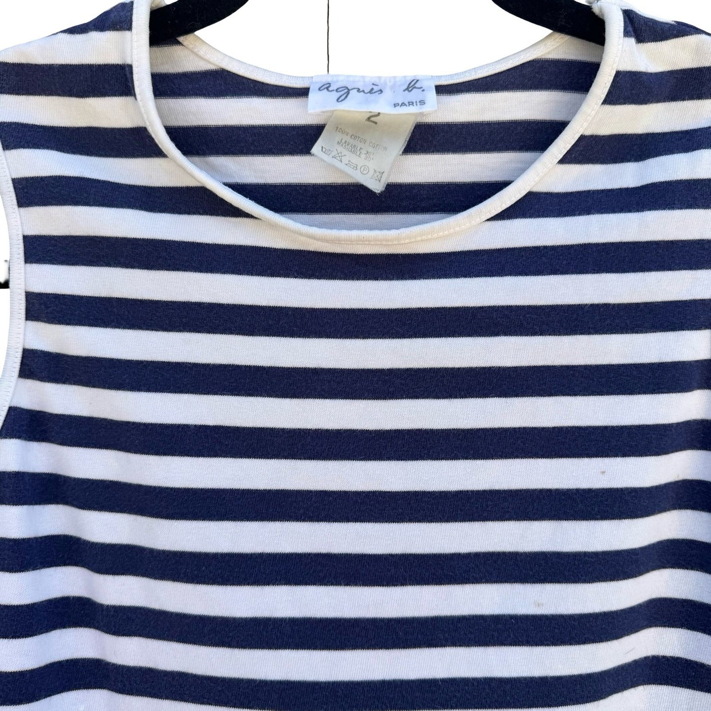 Agnes B Paris Y2K Navy Stripe Cotton Sleeveless Top French Girl Parisian Breton