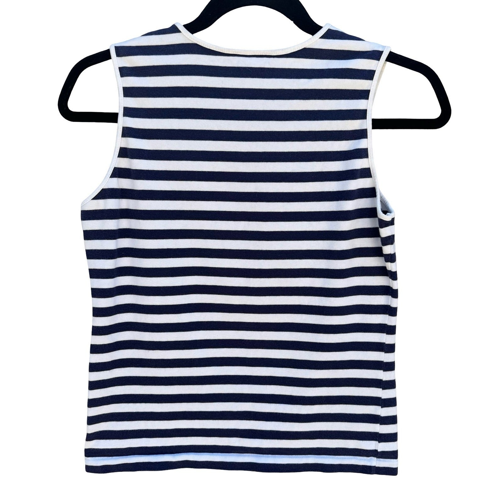 Agnes B Paris Y2K Navy Stripe Cotton Sleeveless Top French Girl Parisian Breton
