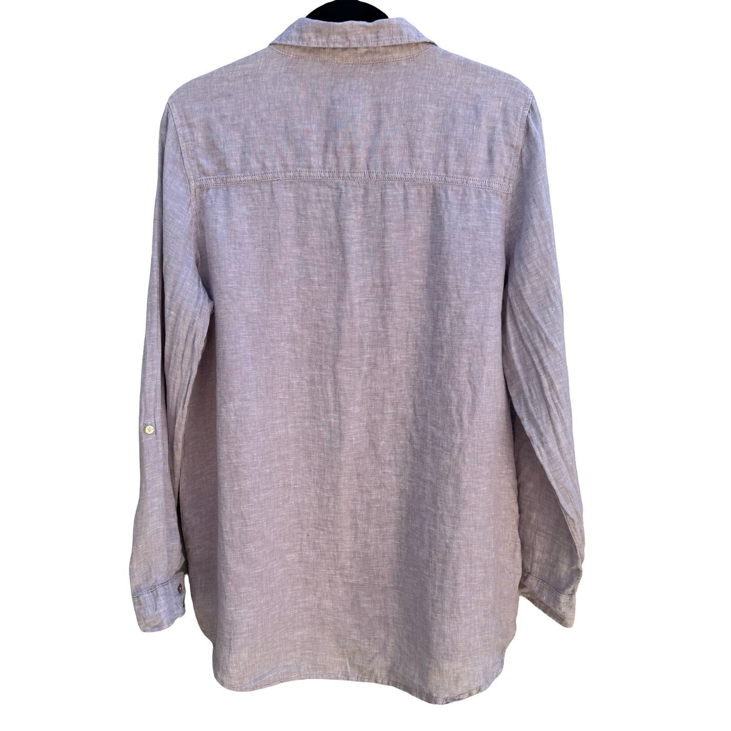 Sigrid Olsen 100% Linen Coastal Roll Tab Lagenlook Shirt Lavender Grey Womens M