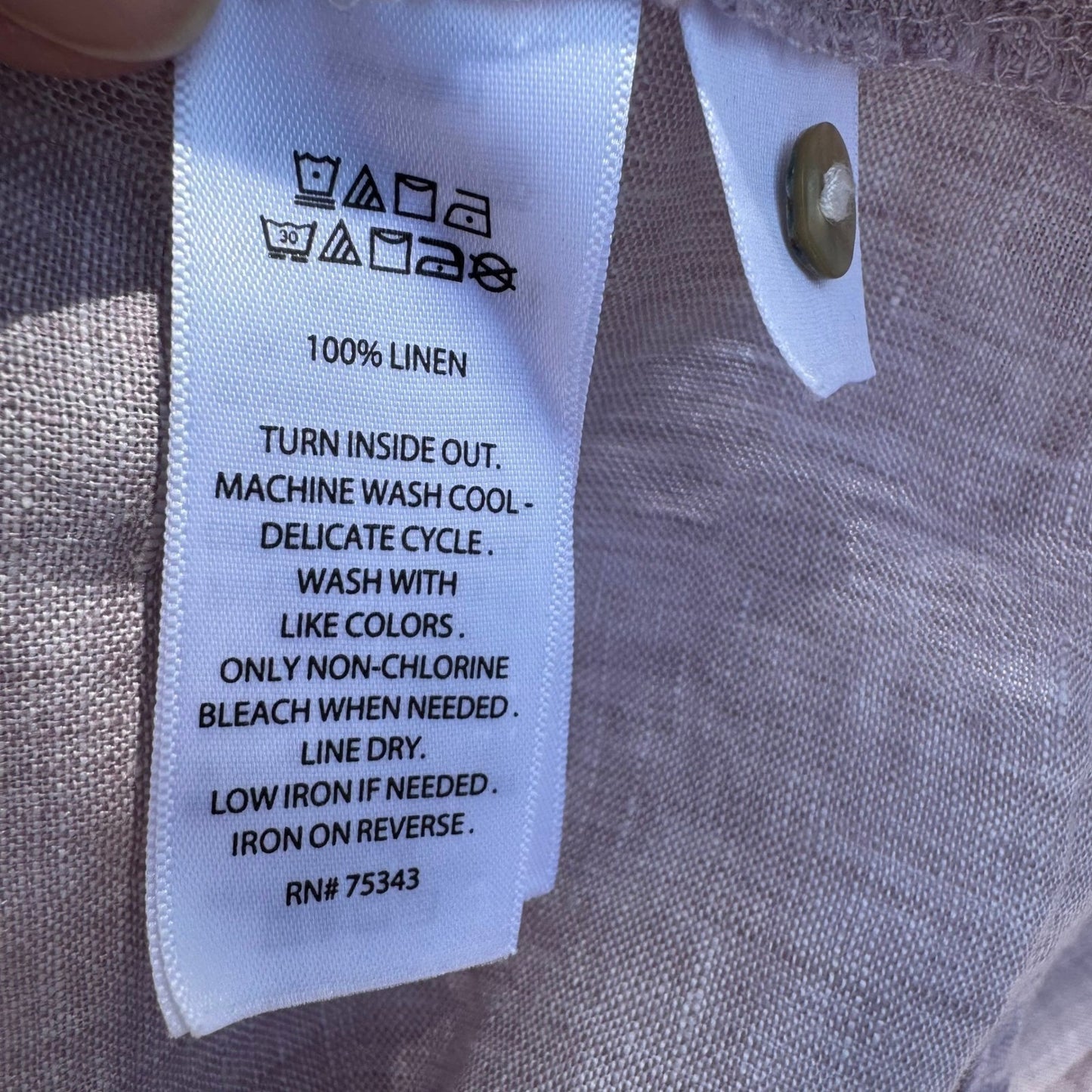 Sigrid Olsen 100% Linen Coastal Roll Tab Lagenlook Shirt Lavender Grey Womens M