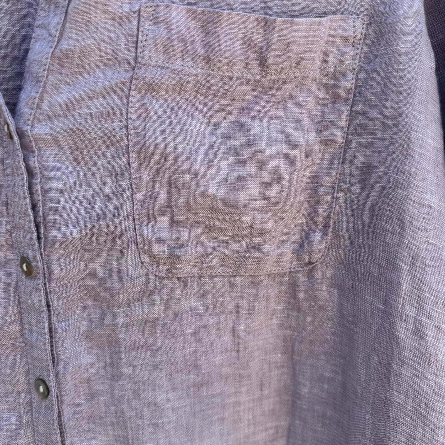 Sigrid Olsen 100% Linen Coastal Roll Tab Lagenlook Shirt Lavender Grey Womens M