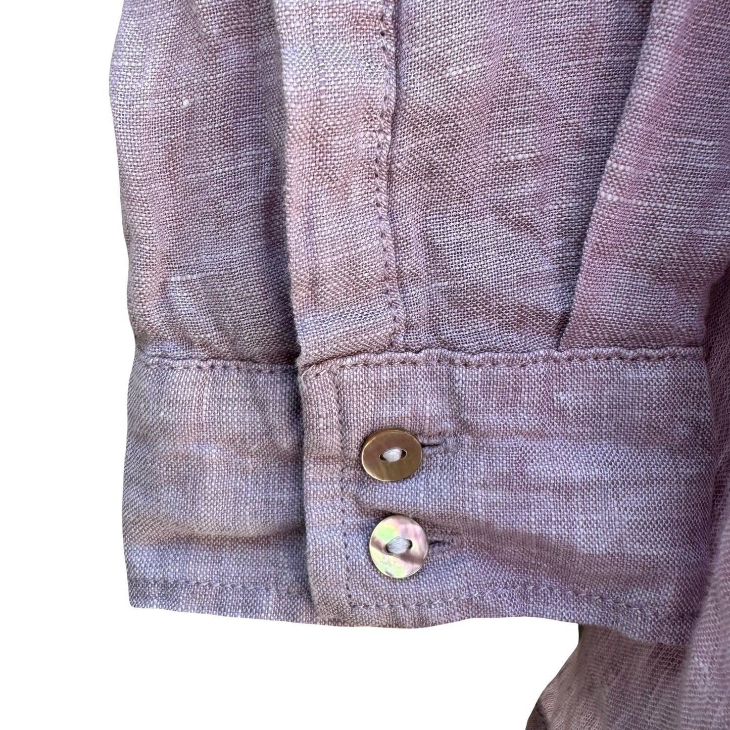 Sigrid Olsen 100% Linen Coastal Roll Tab Lagenlook Shirt Lavender Grey Womens M