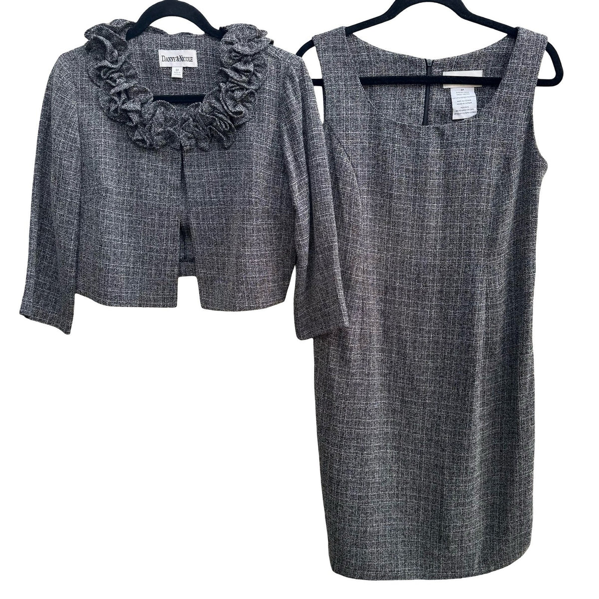 Danny & Nicole Ruffle Tweed Elegant Sheath Dress Bolero Suit Set Wedding Guest 8