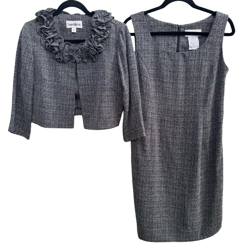 Danny & Nicole Ruffle Tweed Elegant Sheath Dress Bolero Suit Set Wedding Guest 8