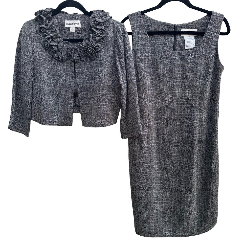 Danny & Nicole Ruffle Tweed Elegant Sheath Dress Bolero Suit Set Wedding Guest 8