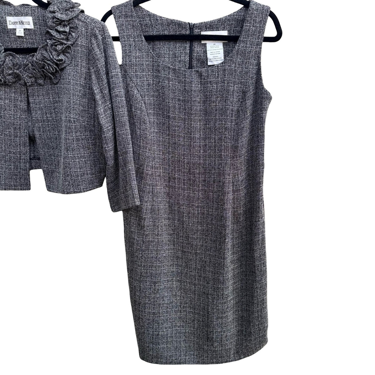 Danny & Nicole Ruffle Tweed Elegant Sheath Dress Bolero Suit Set Wedding Guest 8