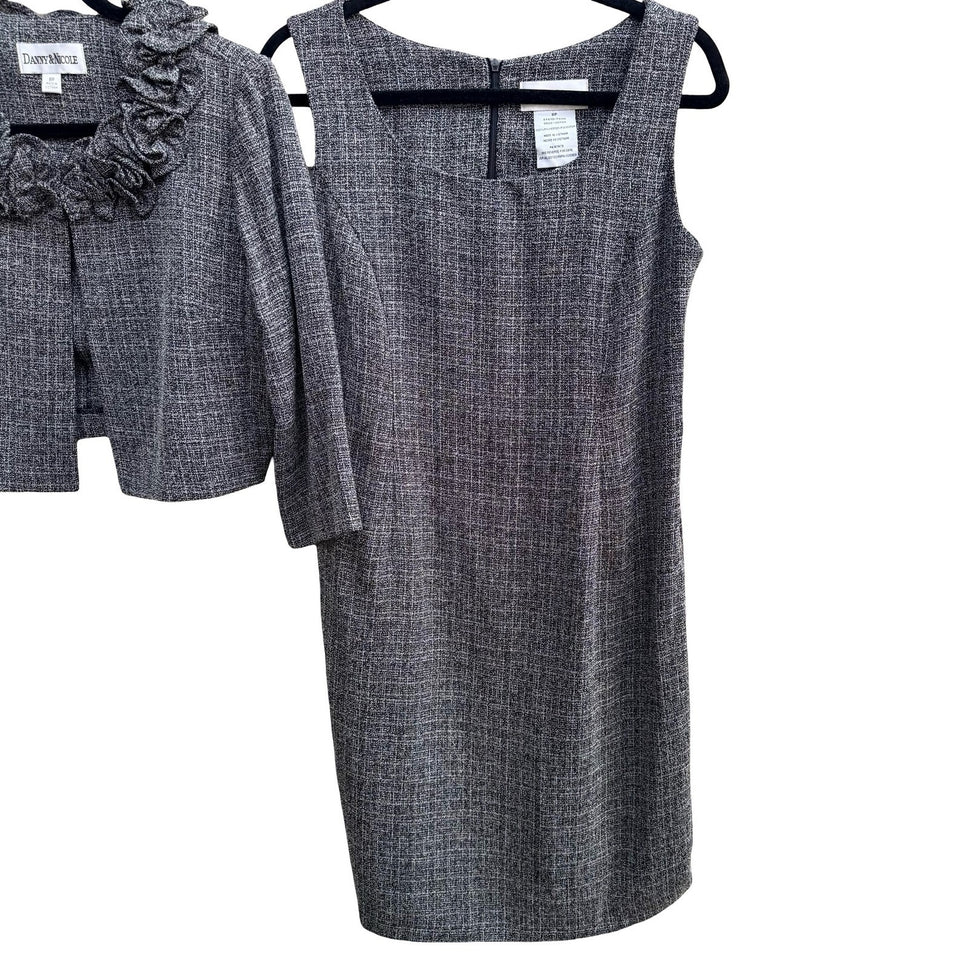 Danny & Nicole Ruffle Tweed Elegant Sheath Dress Bolero Suit Set Wedding Guest 8