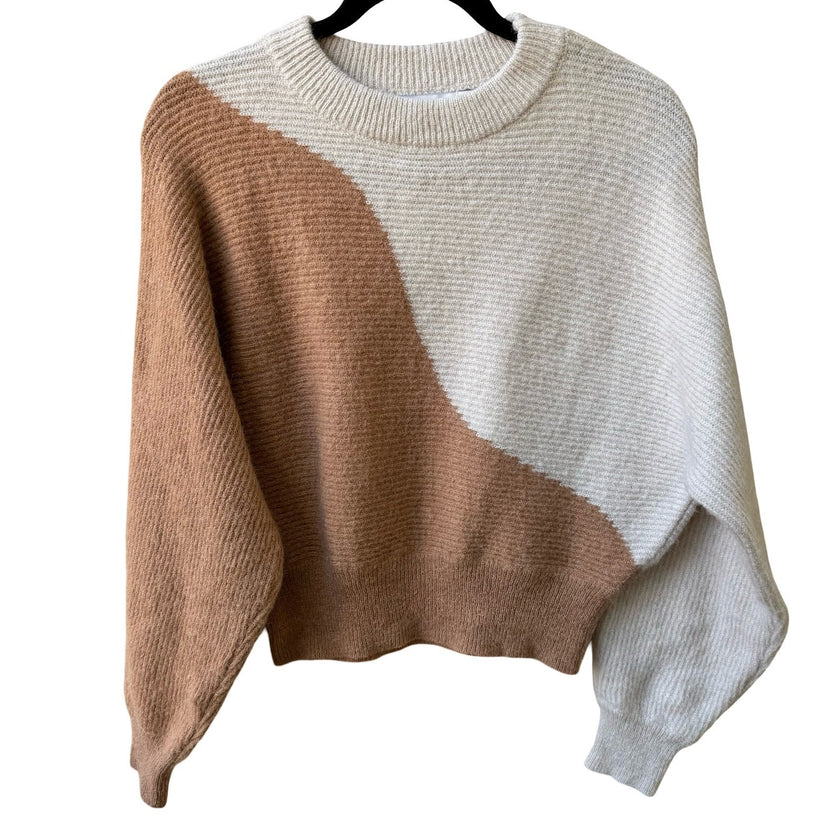 Lush Colorblock MInimalist Hygge Ribbed Knit Wool Blend Dolman Sleeve Sweater S