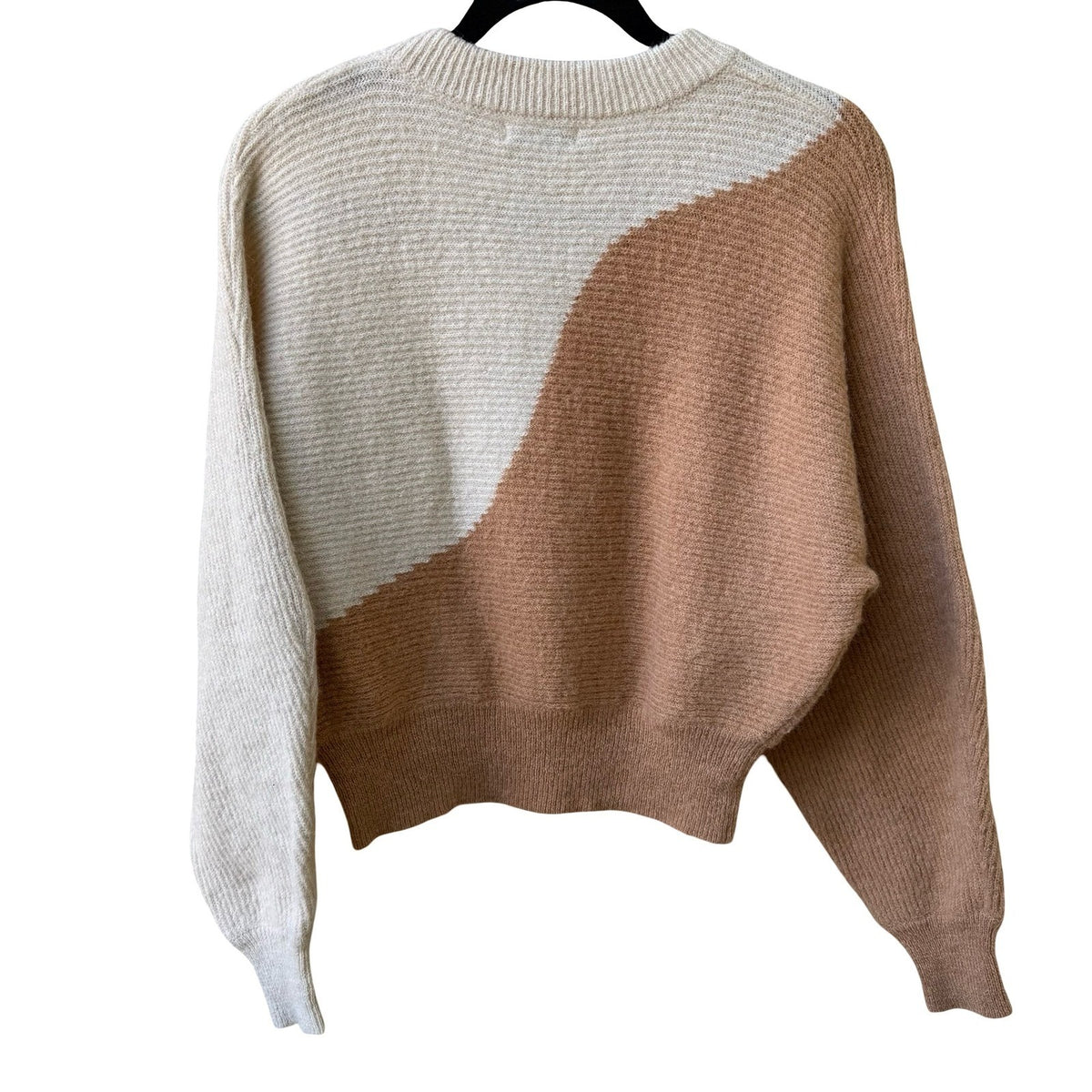 Lush Colorblock MInimalist Hygge Ribbed Knit Wool Blend Dolman Sleeve Sweater S