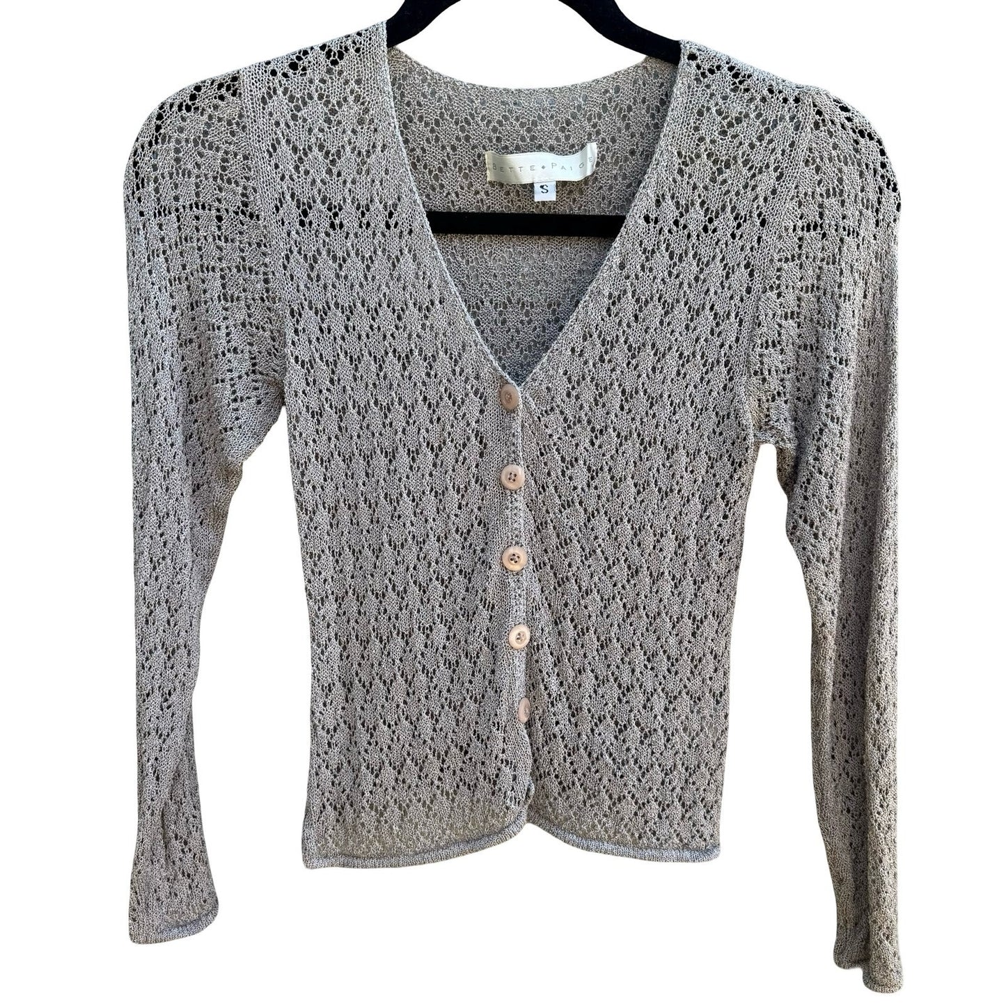 Bette Paige Y2K 90s Coquette Balletcore Fairycore Pointelle Knit Cardigan Grey S