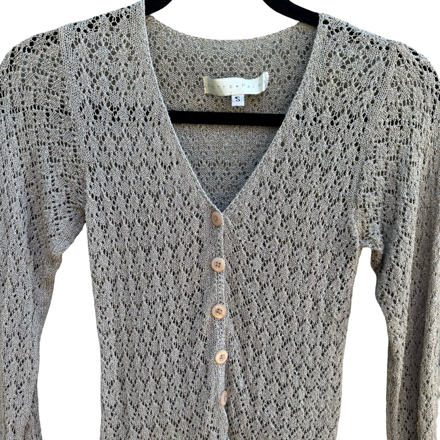Bette Paige Y2K 90s Coquette Balletcore Fairycore Pointelle Knit Cardigan Grey S