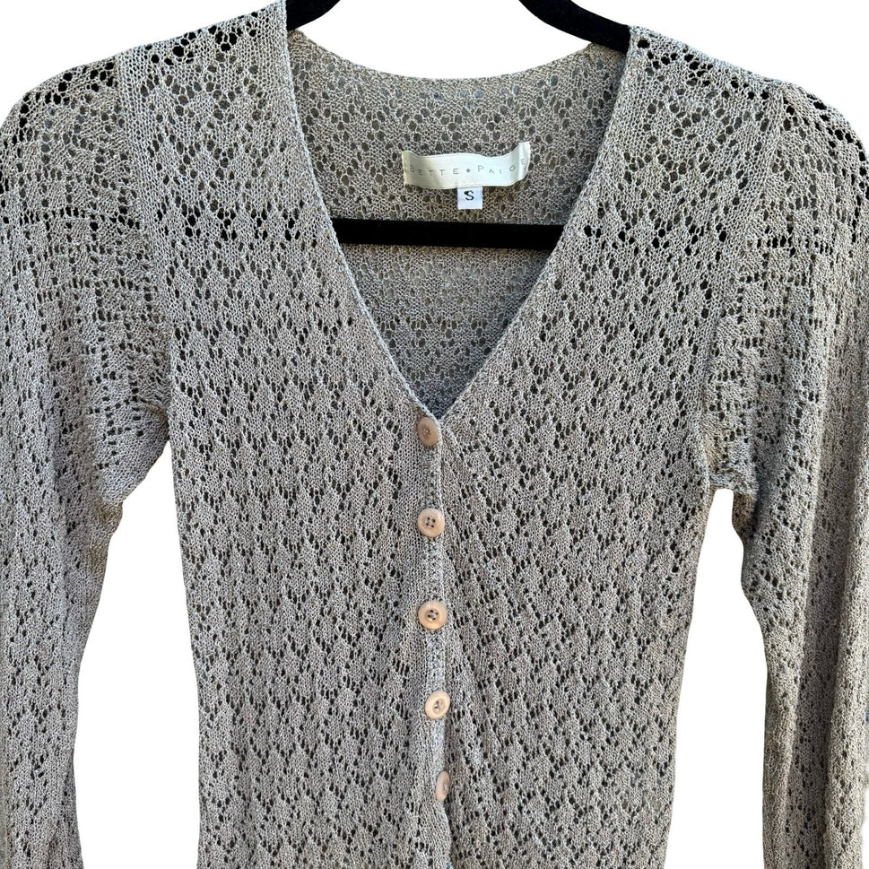 Bette Paige Y2K 90s Coquette Balletcore Fairycore Pointelle Knit Cardigan Grey S