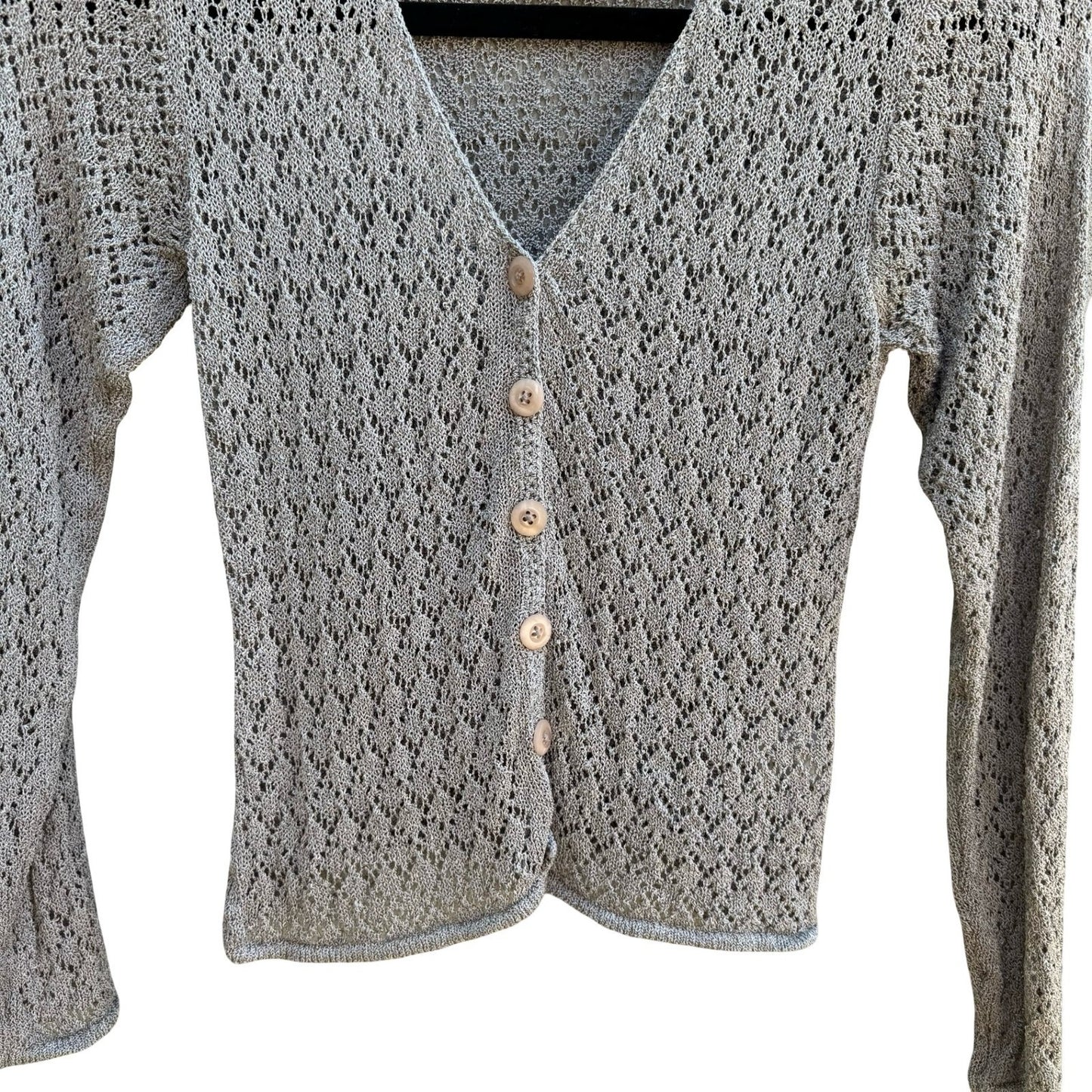 Bette Paige Y2K 90s Coquette Balletcore Fairycore Pointelle Knit Cardigan Grey S