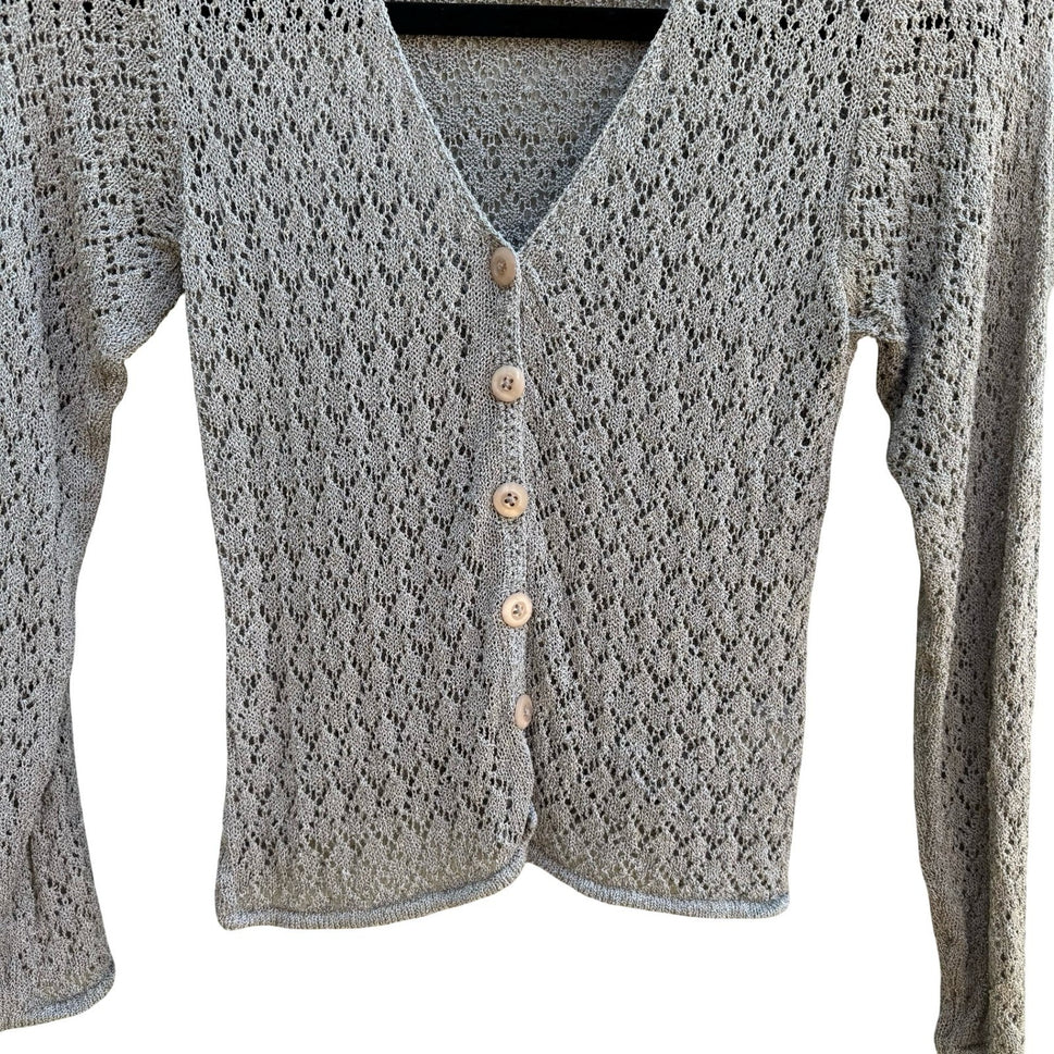 Bette Paige Y2K 90s Coquette Balletcore Fairycore Pointelle Knit Cardigan Grey S