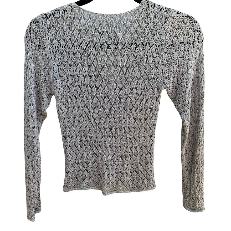 Bette Paige Y2K 90s Coquette Balletcore Fairycore Pointelle Knit Cardigan Grey S