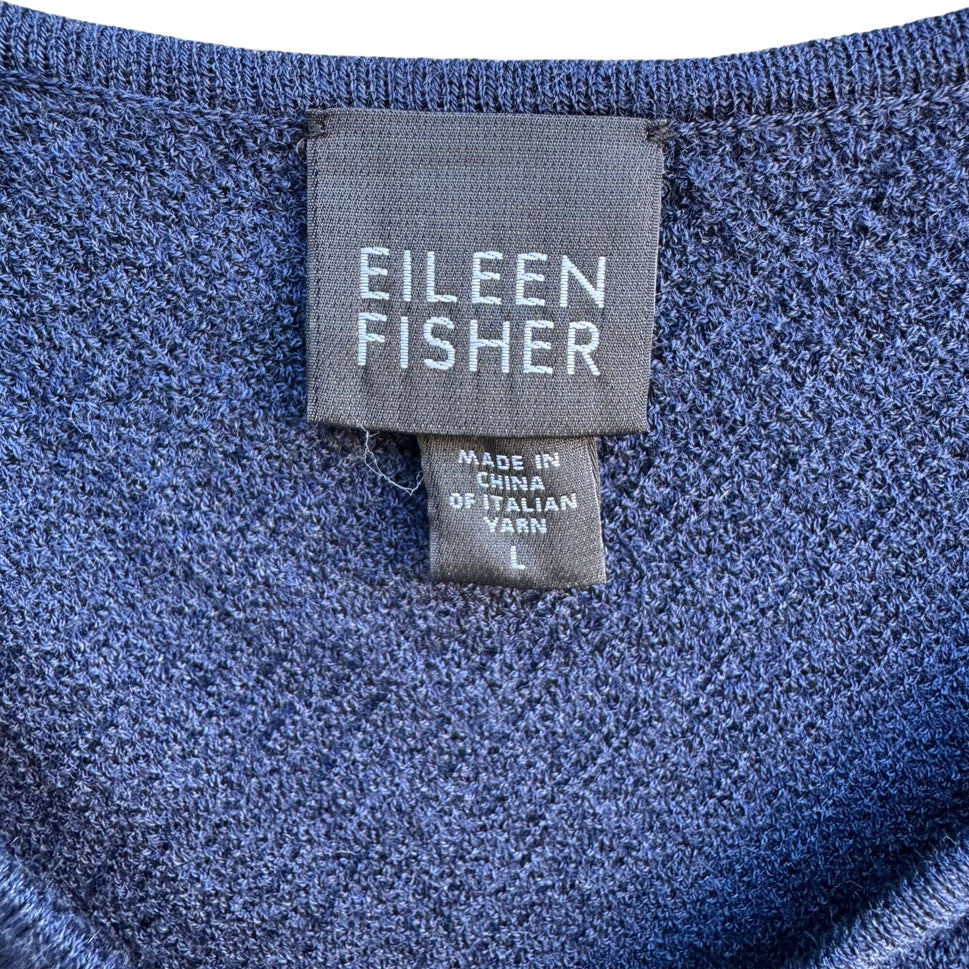 Eileen Fisher Vintage Italian Yarn Womens Navy Wool Wrap Peplum V Neck Tank Top L