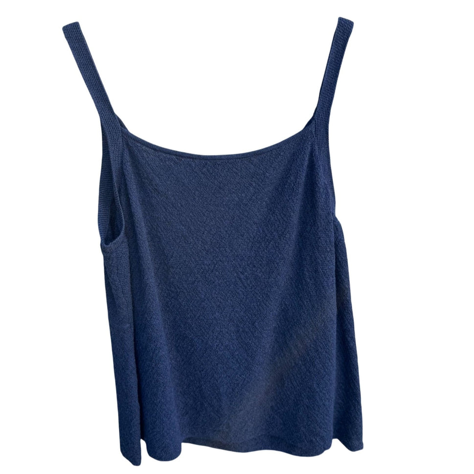 Eileen Fisher Vintage Italian Yarn Womens Navy Wool Wrap Peplum V Neck Tank Top L