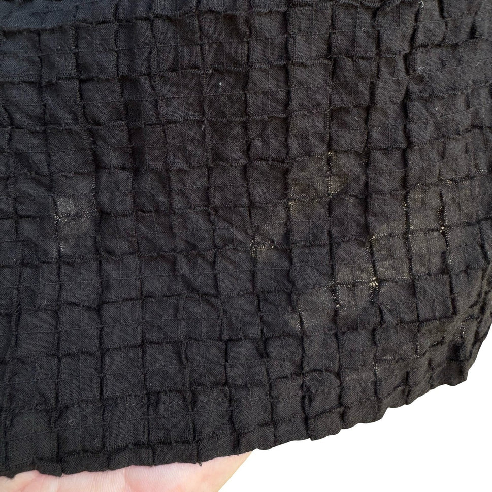 Eileen Fisher Minimalist Lagenlook Sustainable Waffle Grid Blouse Black Womens L