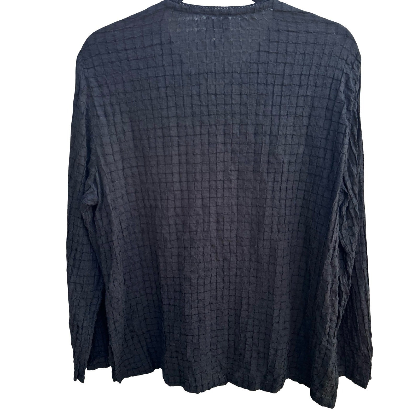 Eileen Fisher Minimalist Lagenlook Sustainable Waffle Grid Blouse Black Womens L