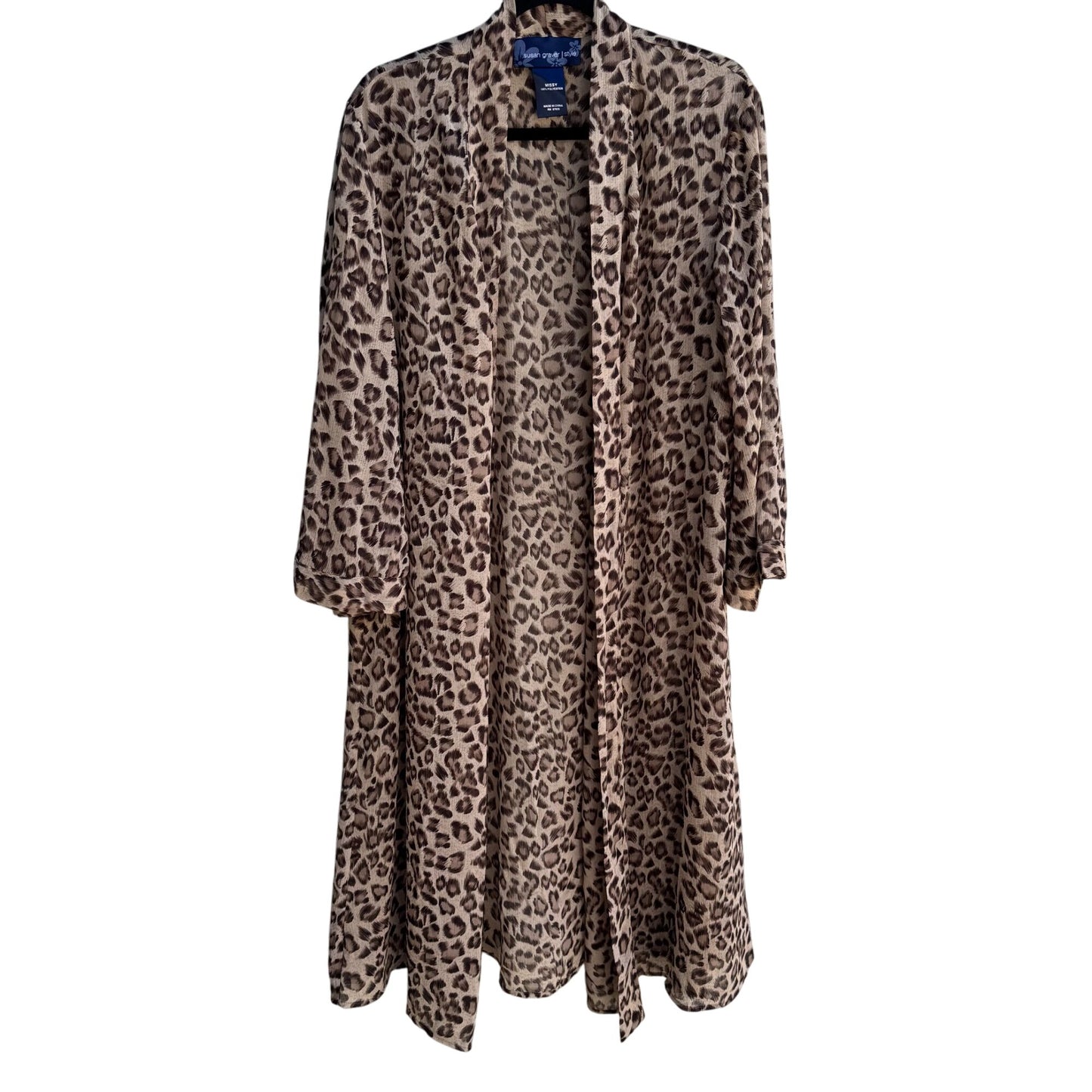 Susan Graver Womens Leopard Animal Print Semi Sheer Duster Cardigan Kimono OS
