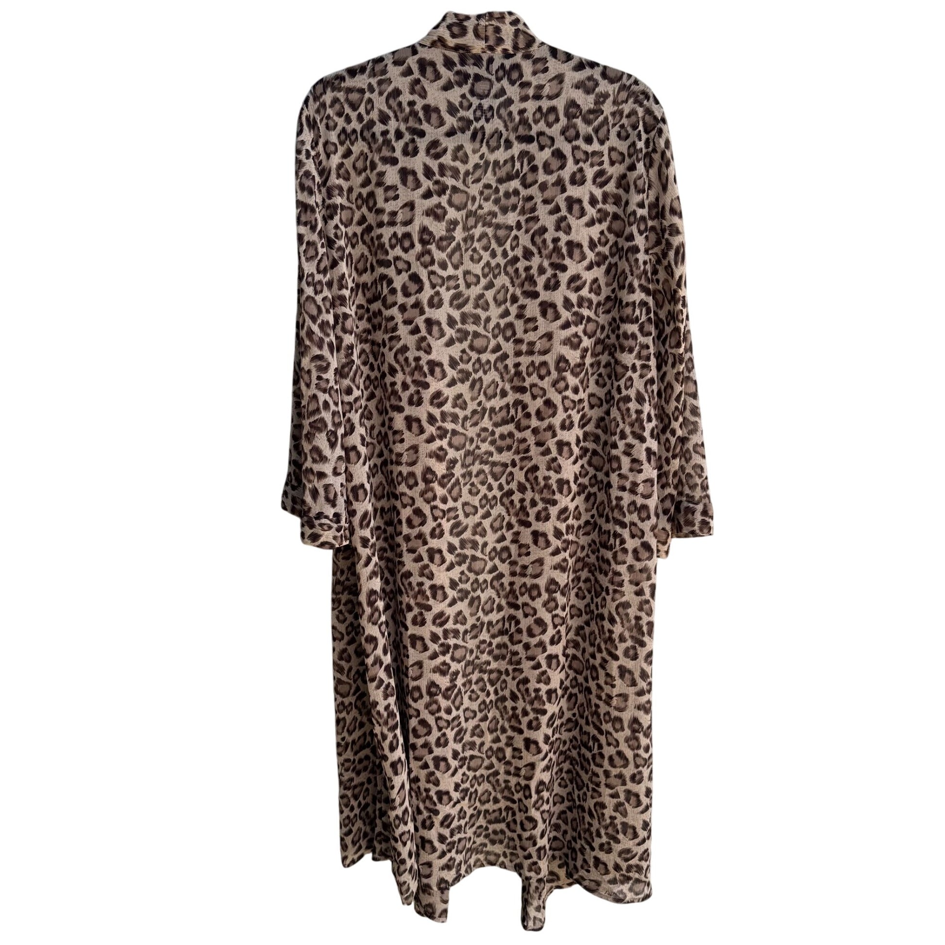 Susan Graver Womens Leopard Animal Print Semi Sheer Duster Cardigan Kimono OS