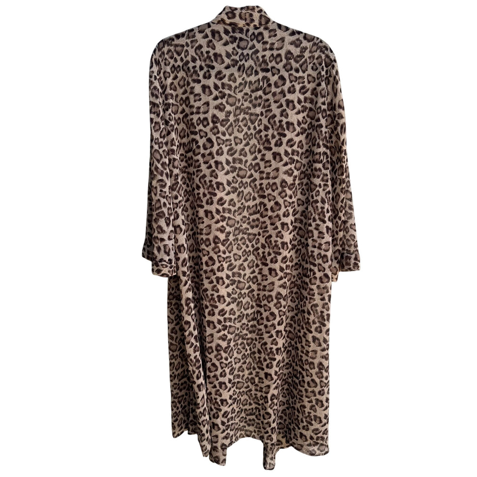 Susan Graver Womens Leopard Animal Print Semi Sheer Duster Cardigan Kimono OS