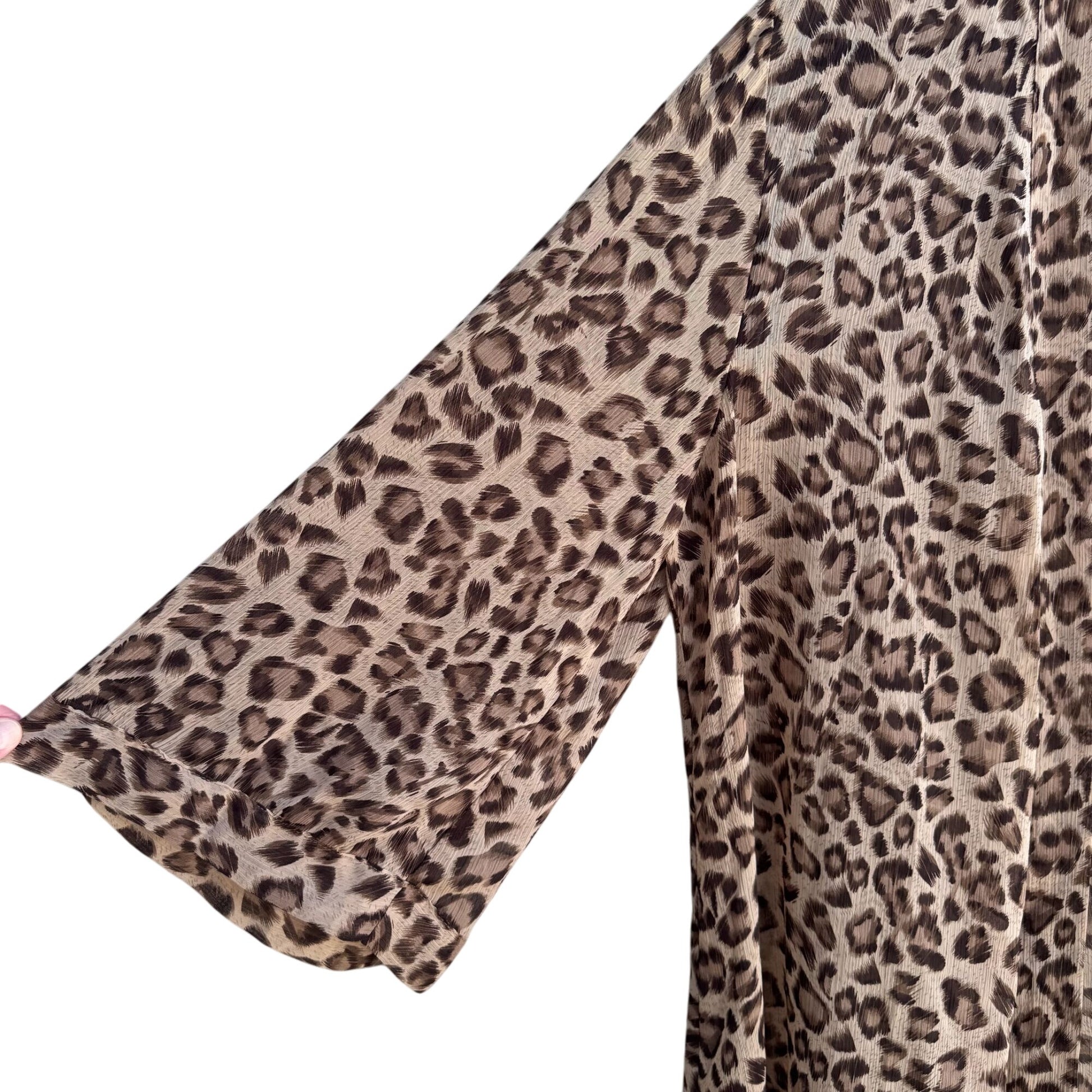 Susan Graver Womens Leopard Animal Print Semi Sheer Duster Cardigan Kimono OS