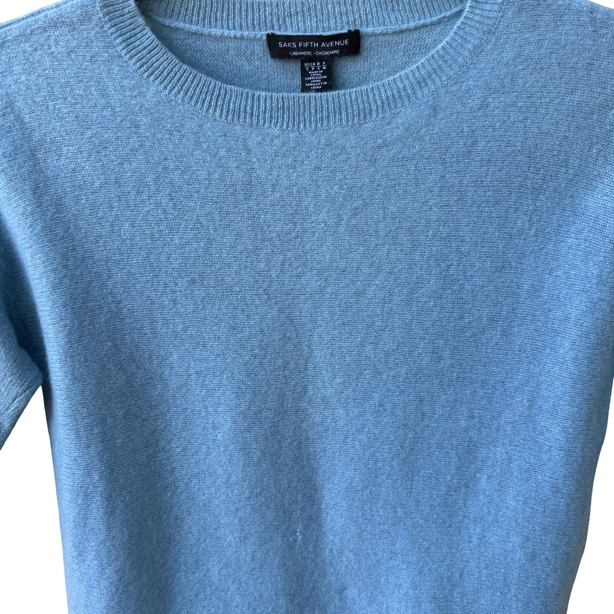 Saks Fifth Avenue Cashmere Quiet Luxury Old Money Preppy Sweater Pastel Blue XS