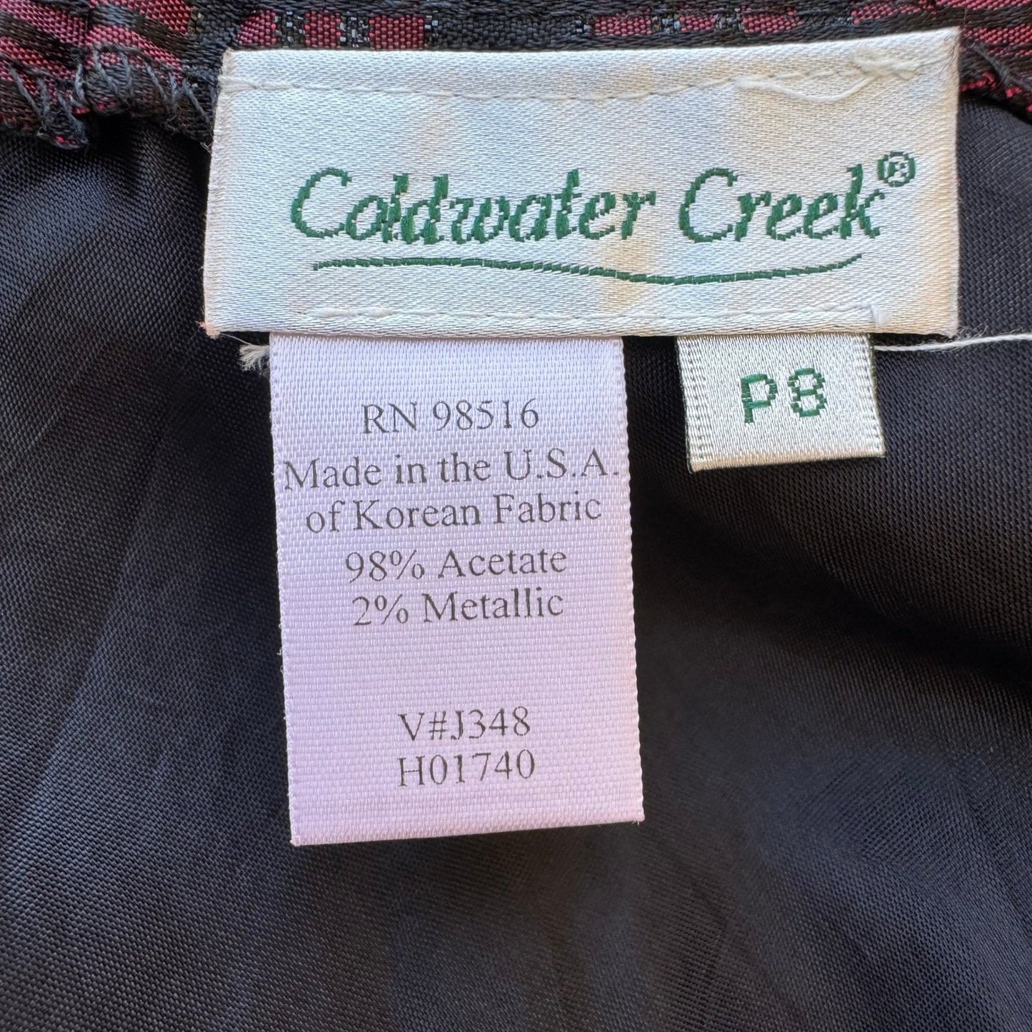 Coldwater Creek Holiday Preppy Burgundy Black Plaid Tartan Metallic Midi Skirt 8