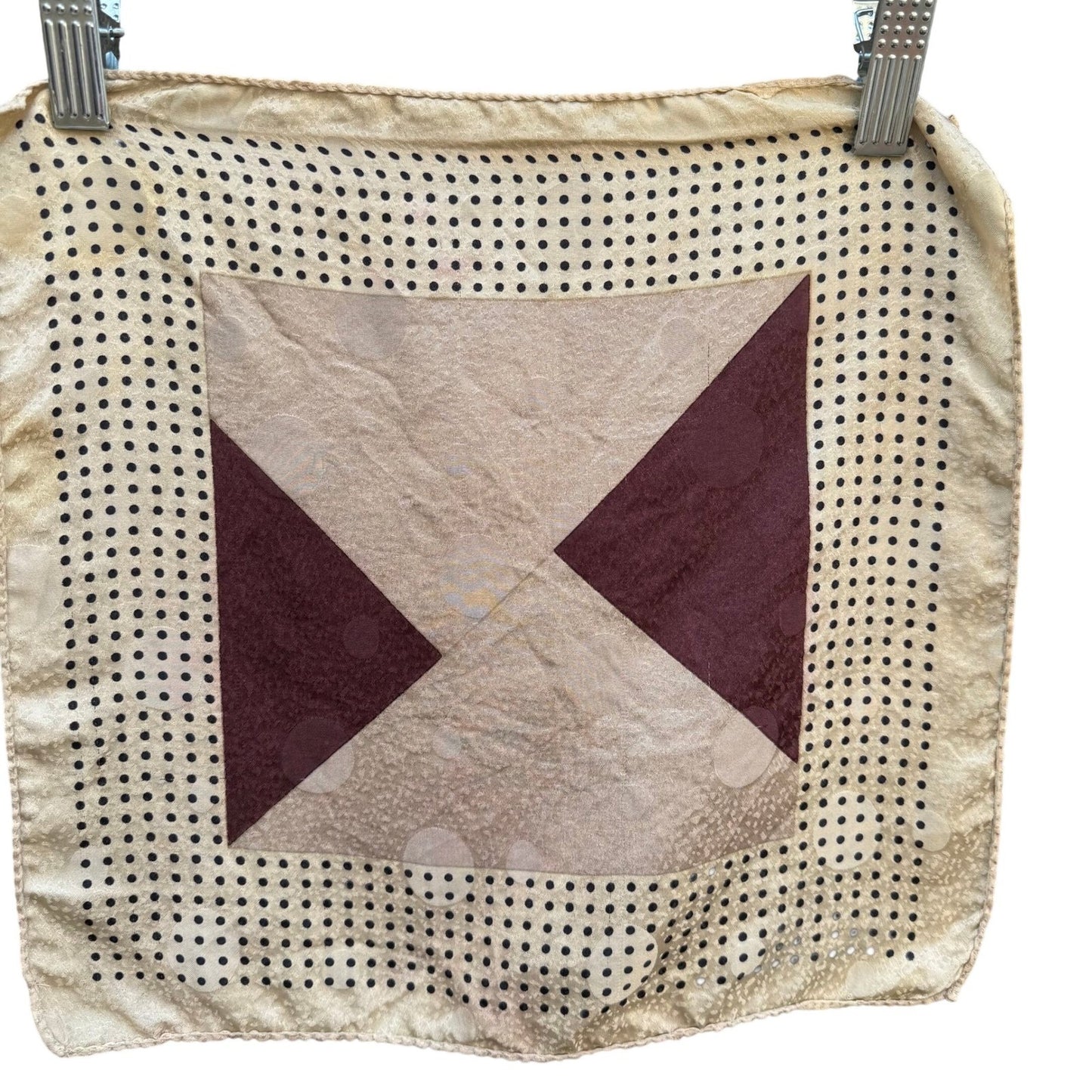 Vintage 100% Silk Pocket Square Set 2pc Grey Striped Burgundy Polka Dot Korea