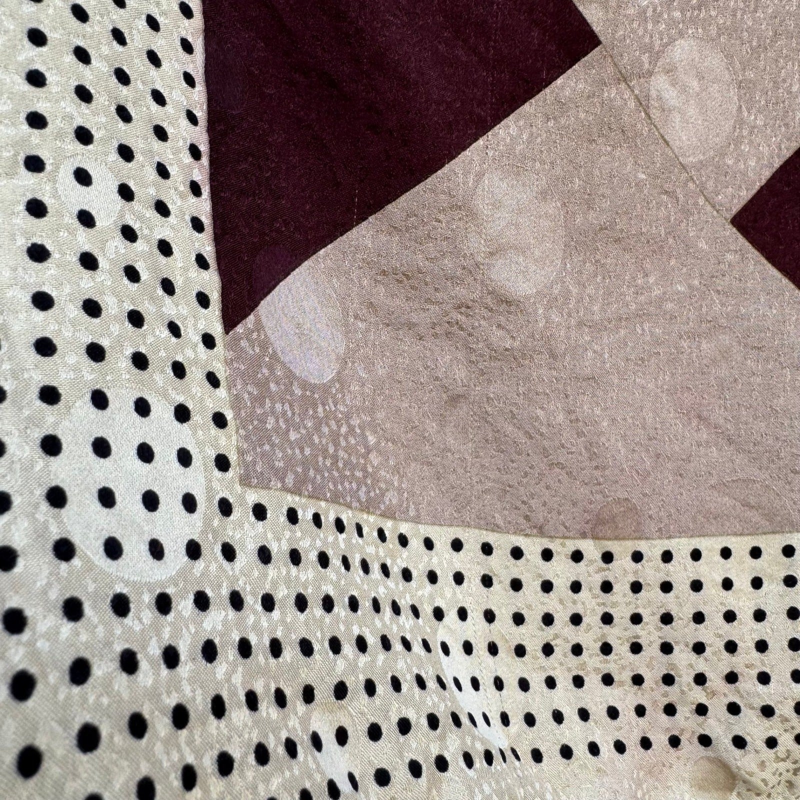 Vintage 100% Silk Pocket Square Set 2pc Grey Striped Burgundy Polka Dot Korea