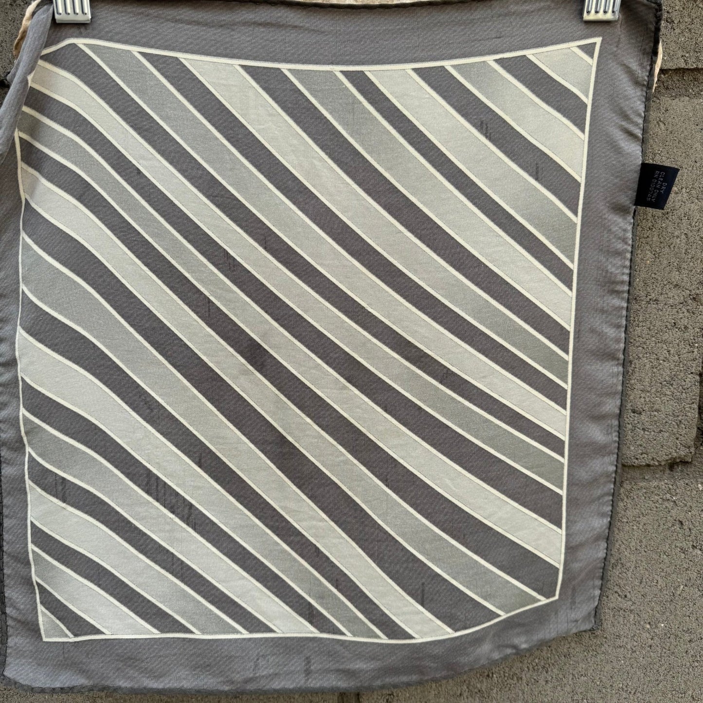 Vintage 100% Silk Pocket Square Set 2pc Grey Striped Burgundy Polka Dot Korea