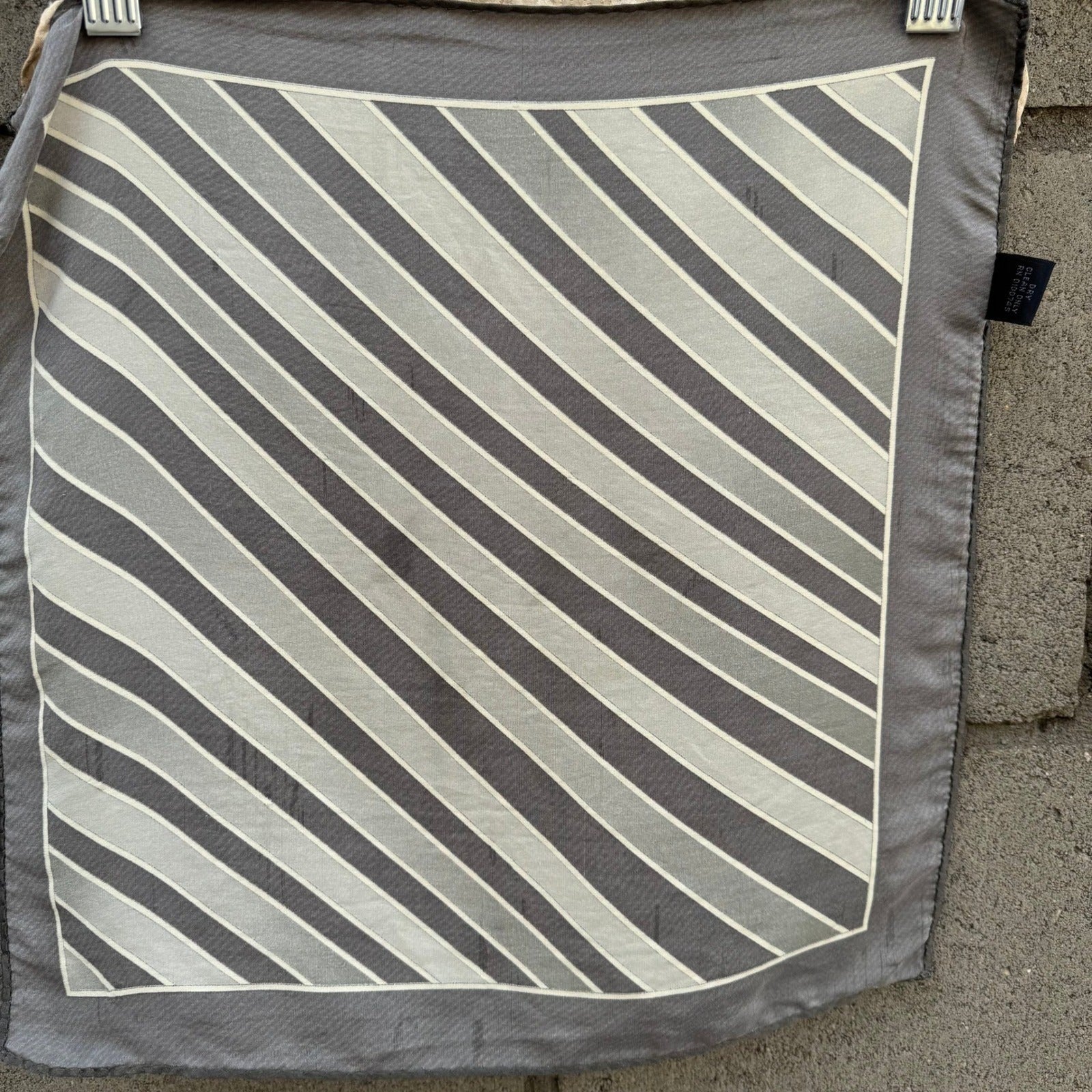 Vintage 100% Silk Pocket Square Set 2pc Grey Striped Burgundy Polka Dot Korea