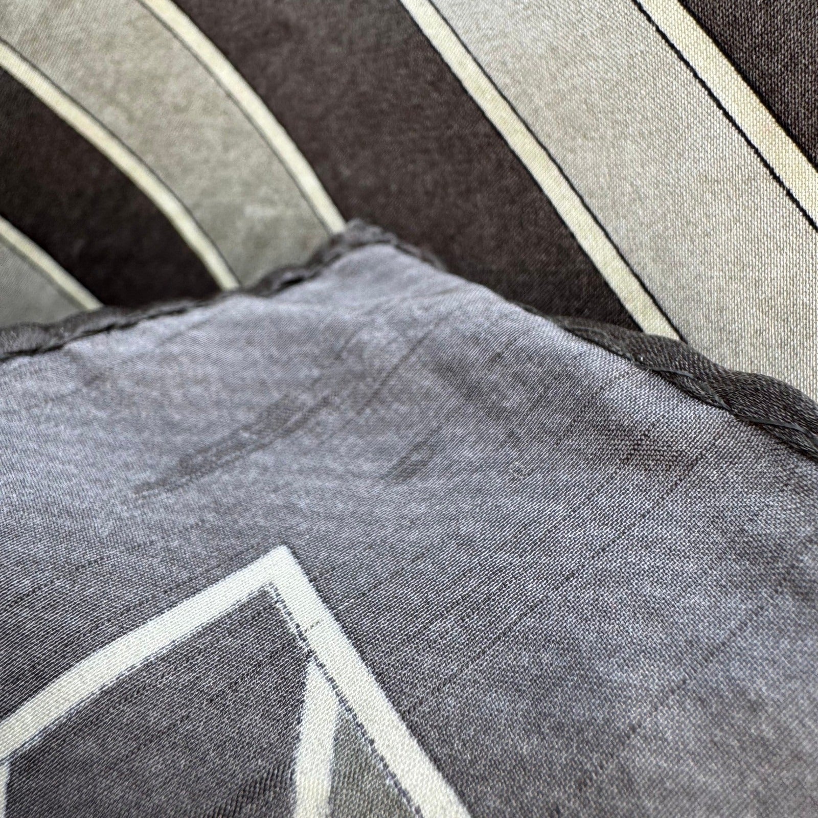 Vintage 100% Silk Pocket Square Set 2pc Grey Striped Burgundy Polka Dot Korea