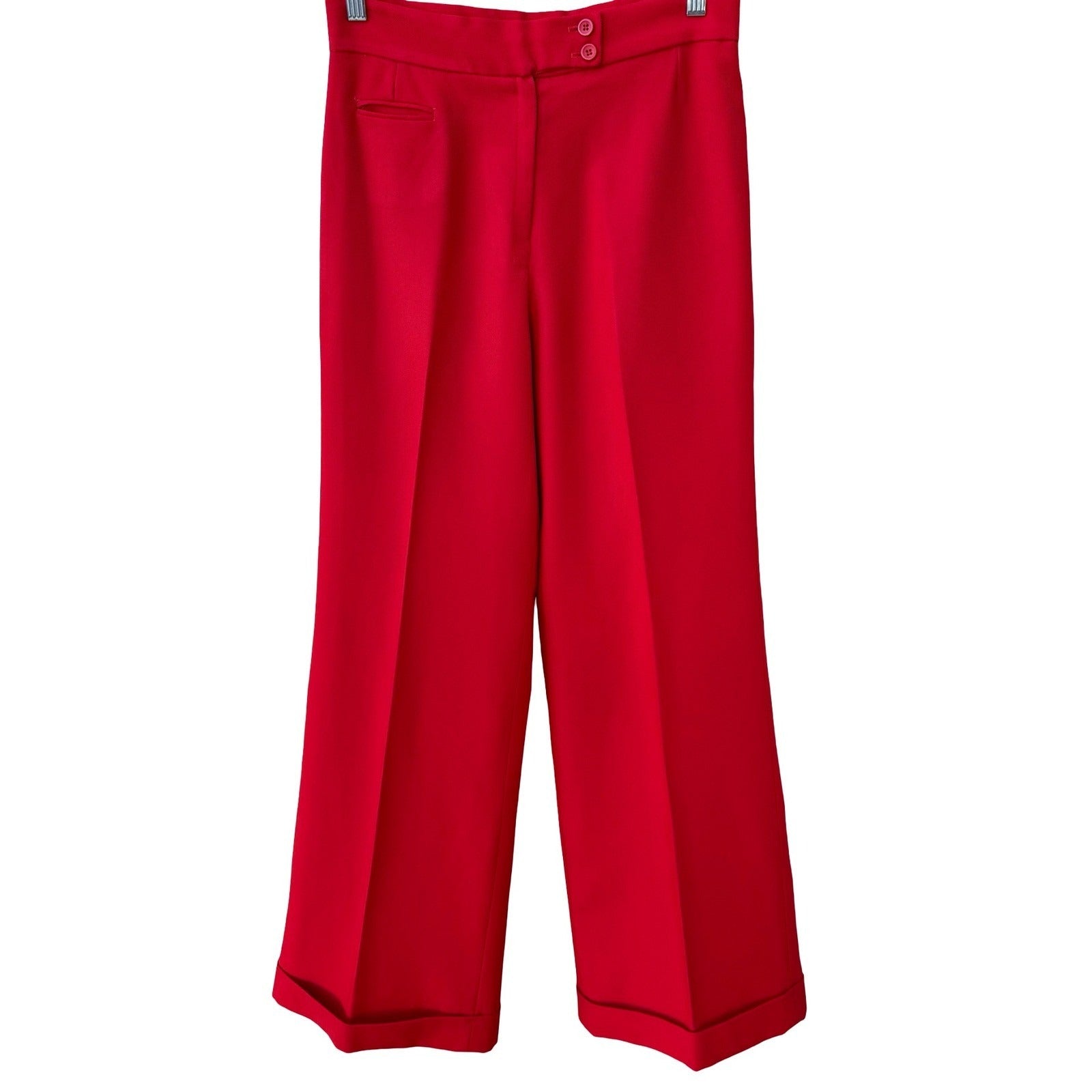 College Town Vintage 70s Red Wide Leg Cuffed Trousers High Waisted Pants Womens