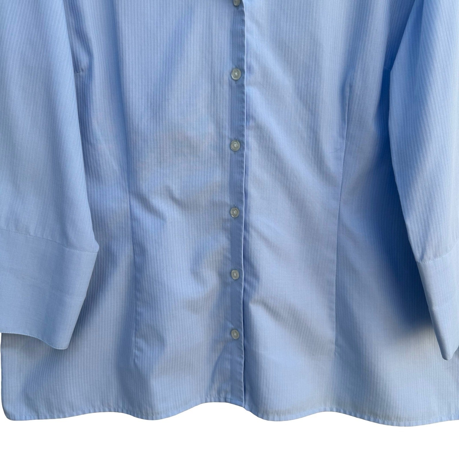 Lands End Womens 16 Light Blue Herringbone Stripe 3/4 Sleeve Button Down Shirt