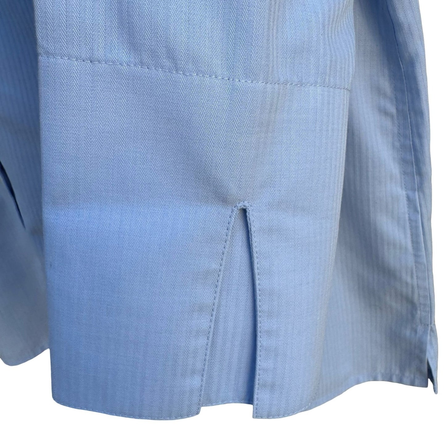Lands End Womens 16 Light Blue Herringbone Stripe 3/4 Sleeve Button Down Shirt