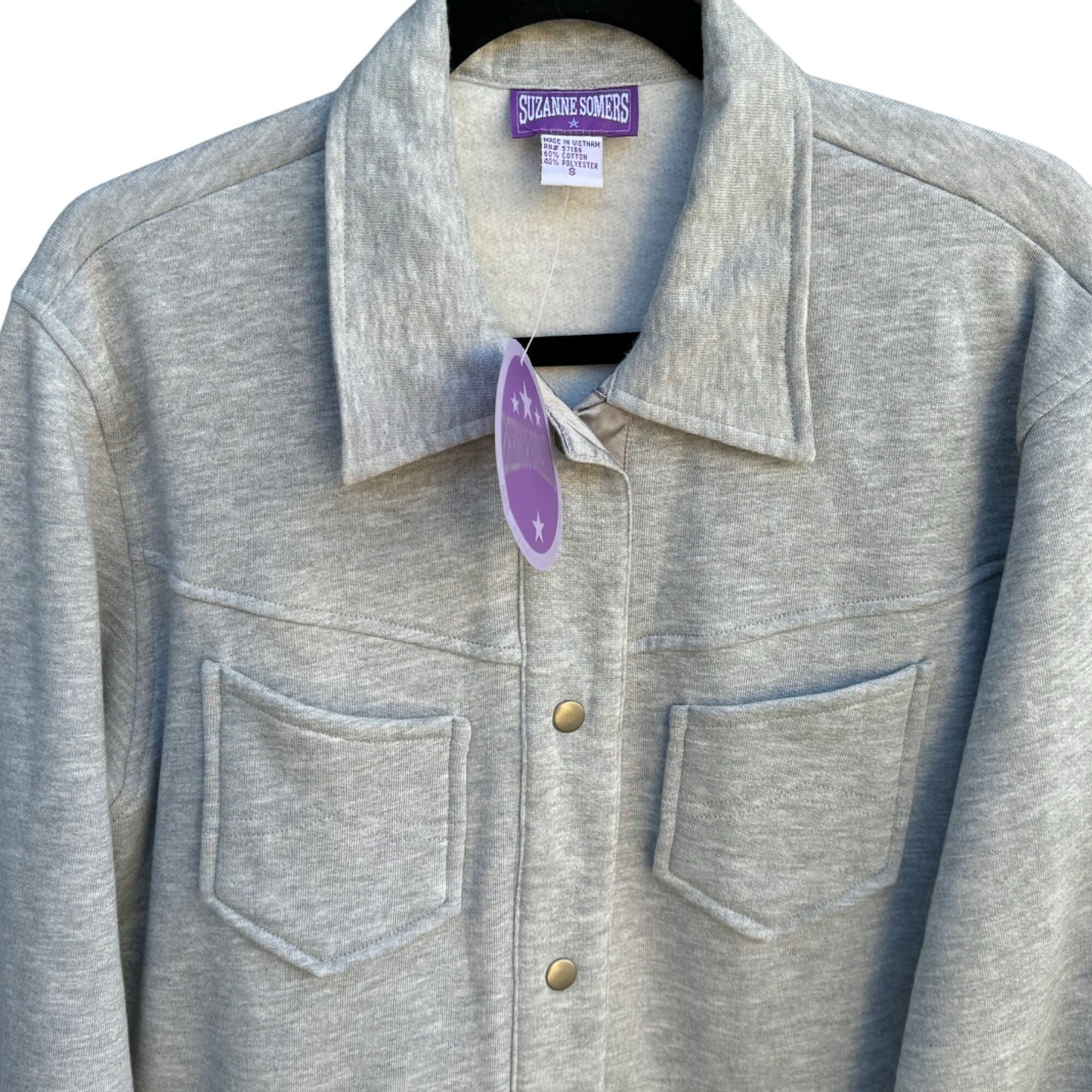 Suzanne Somers Womens Gray Snap Front Satin Cuffed Sleeves Fleece Jacket New S