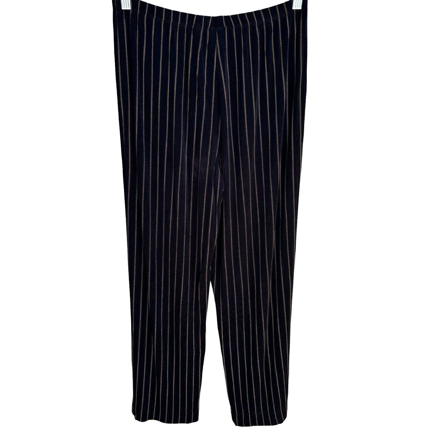 Chicos Travelers Minimalist Liquid Knit Black Pinstripe Straight Leg Pants M