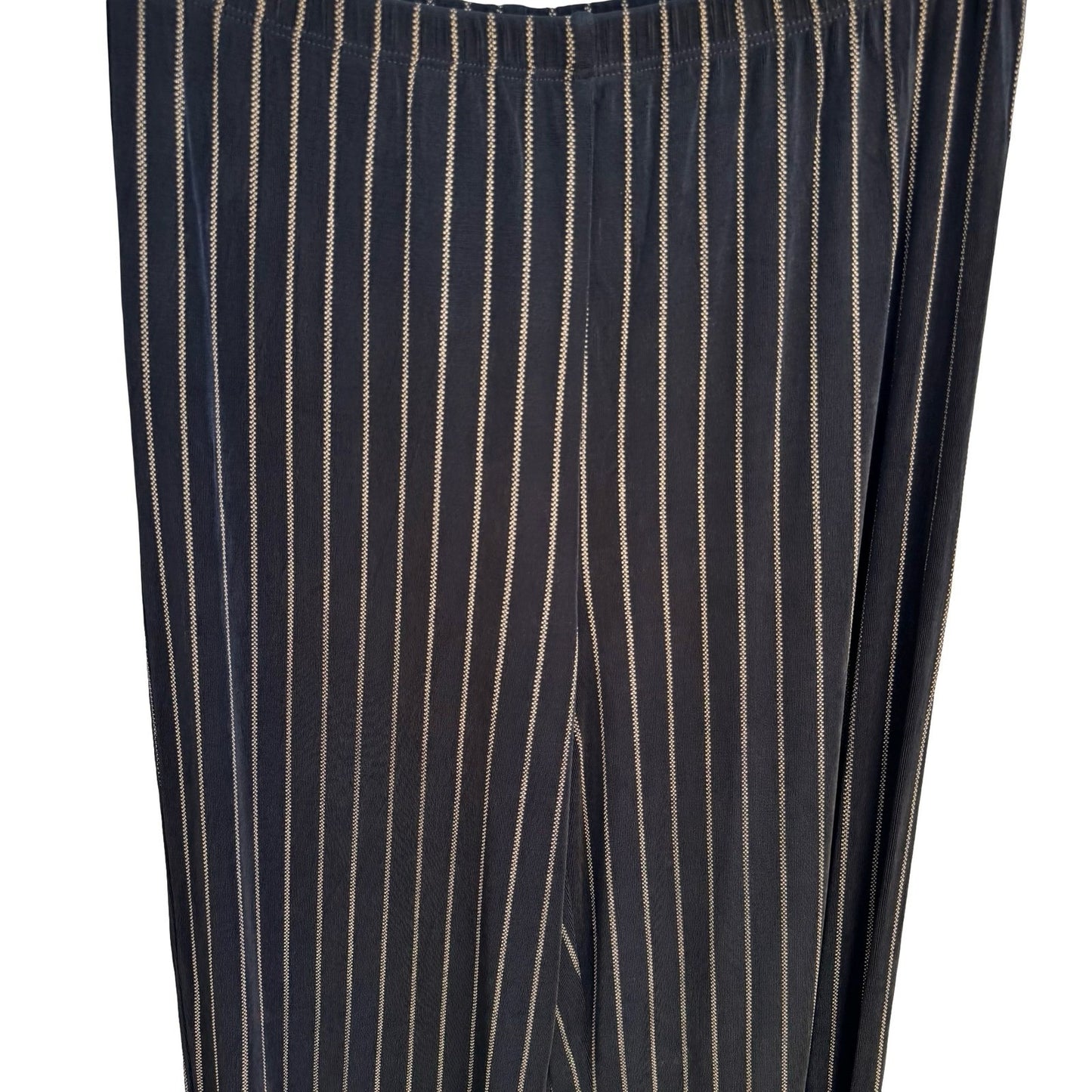 Chicos Travelers Minimalist Liquid Knit Black Pinstripe Straight Leg Pants M