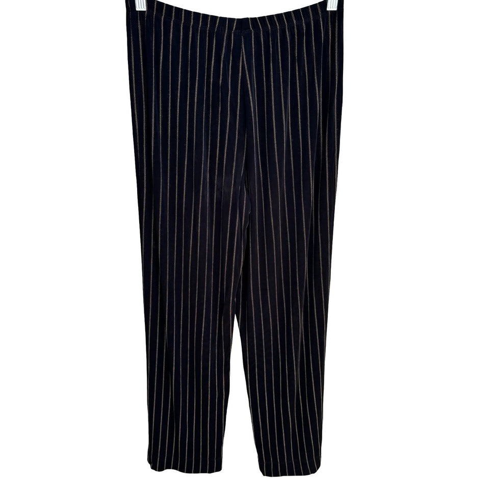 Chicos Travelers Minimalist Liquid Knit Black Pinstripe Straight Leg Pants M