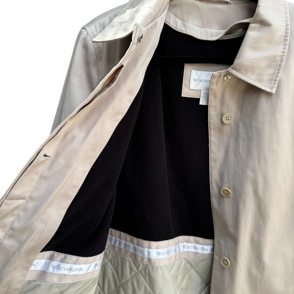 Worthington Womens Beige Quilted Lined Insulated Jacket Trench Coat Like New L