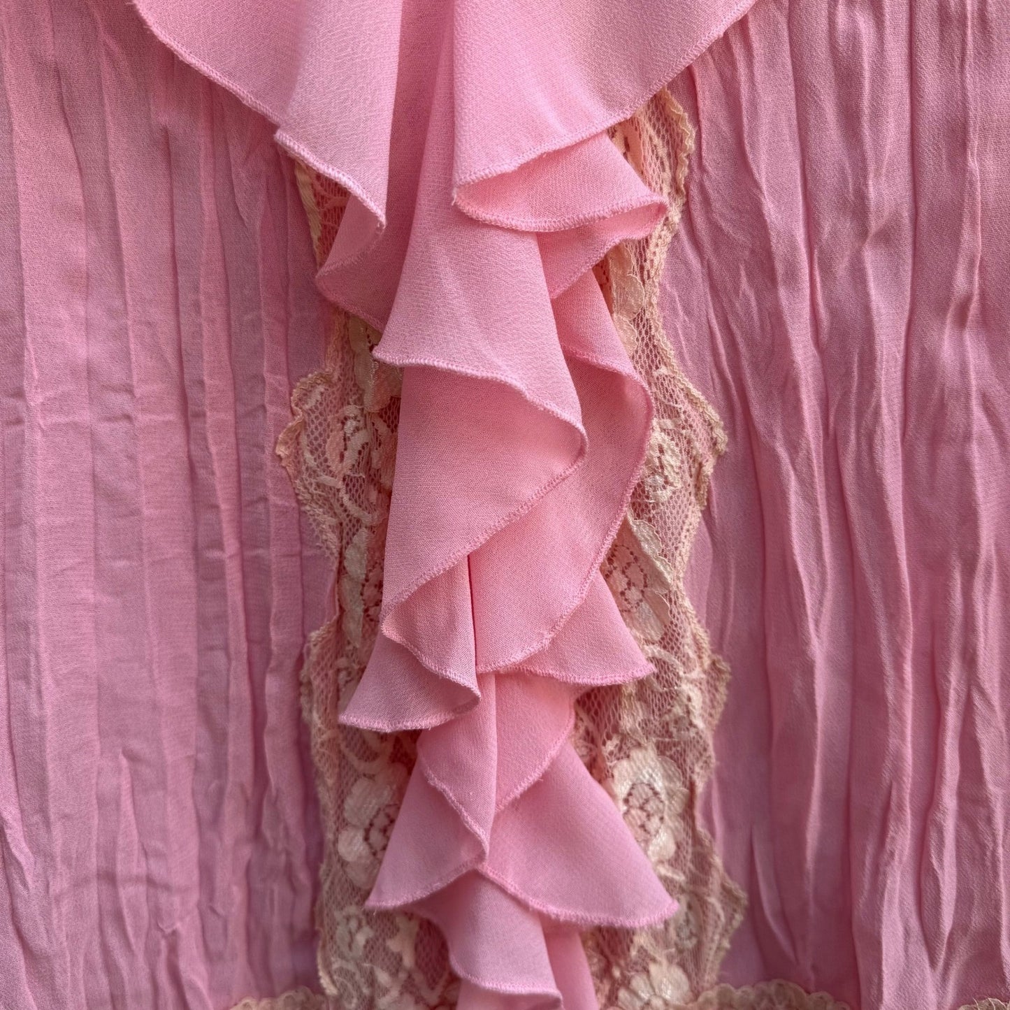 Separates Coquette Balletcore Fairycore Pastel Pink Crinkle Ruffle Lace Blouse L