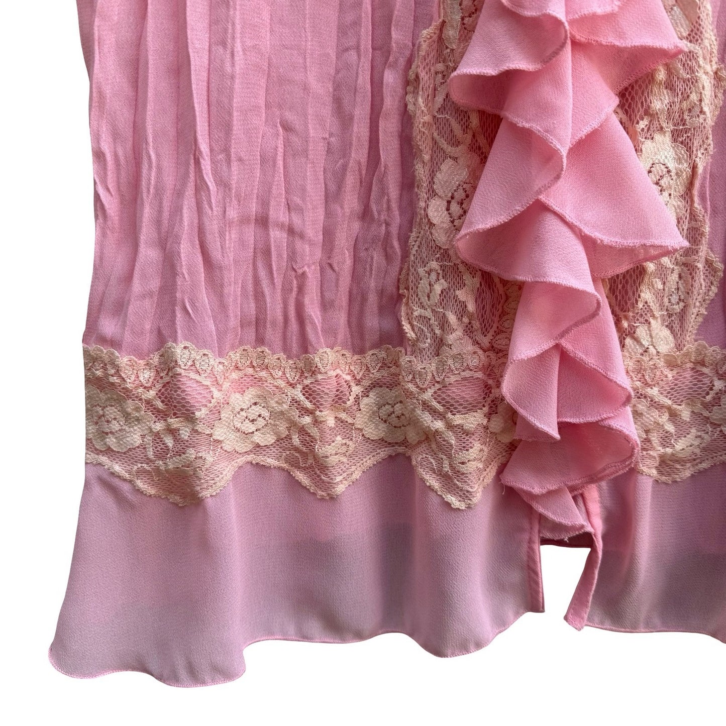 Separates Coquette Balletcore Fairycore Pastel Pink Crinkle Ruffle Lace Blouse L