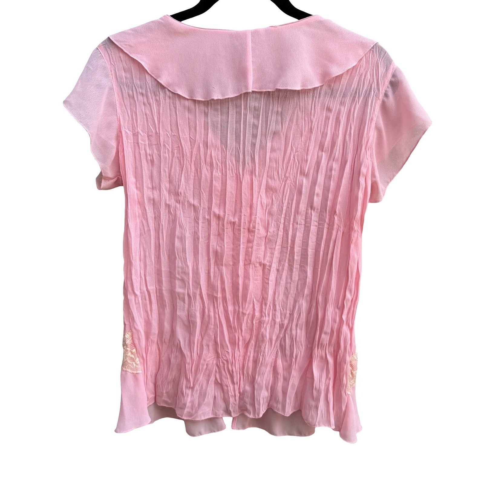 Separates Coquette Balletcore Fairycore Pastel Pink Crinkle Ruffle Lace Blouse L