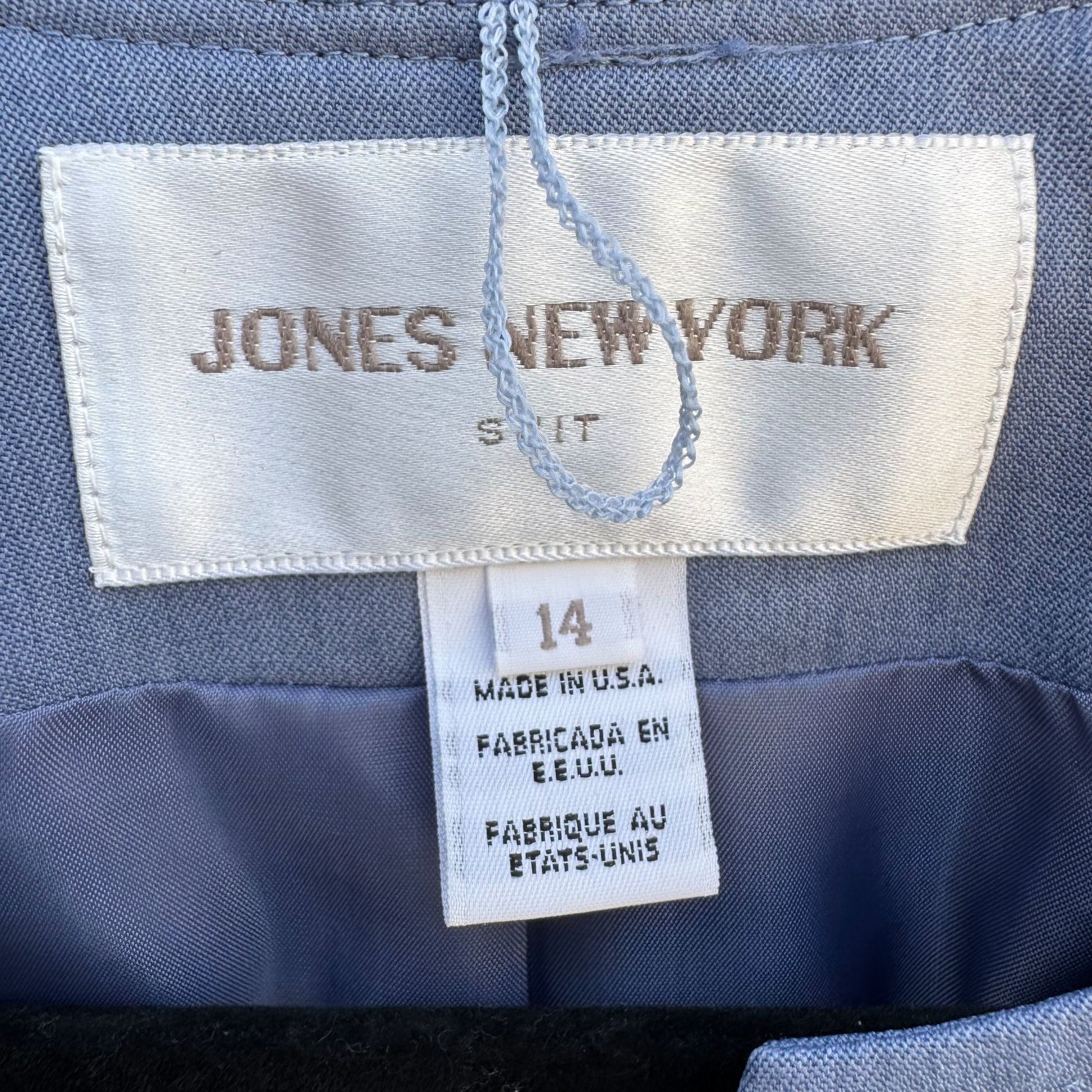 Jones New York Suit Womens Classic Light Blue Zip Front Pockets Blazer Jacket 14