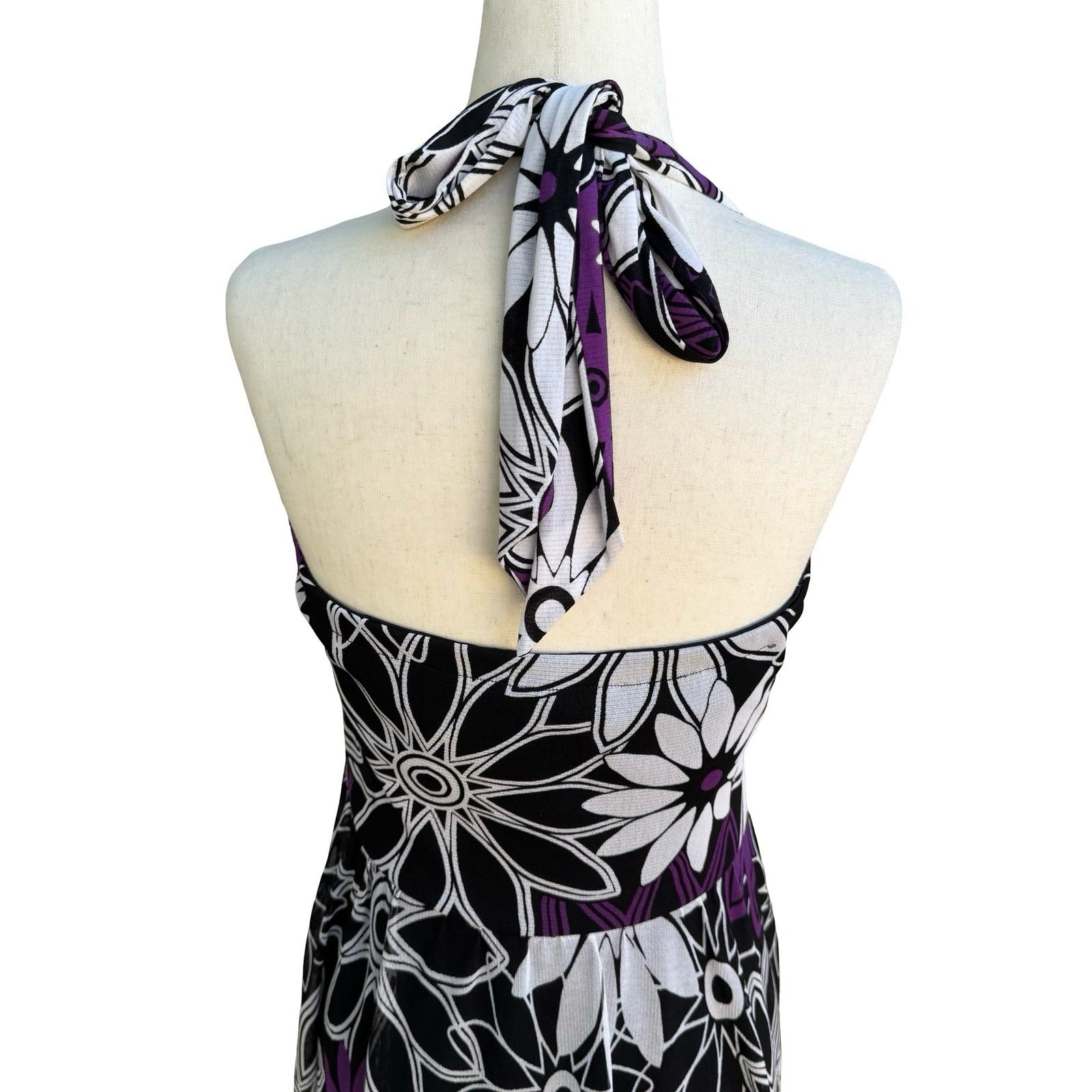 Sangria Y2K Tropical Floral Sunburst Cruise Wear Ruched Halter Midi Dress 14